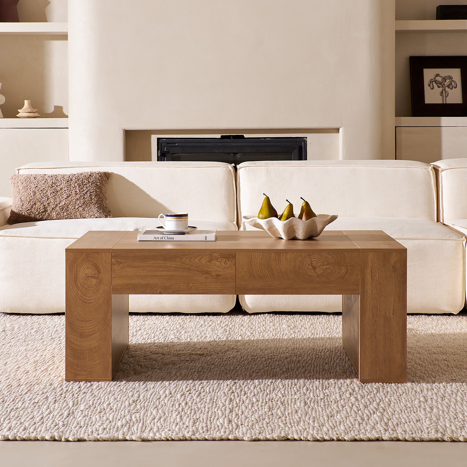 Modern Farmhouse Coffee Table with Hidden Storage Drawer
