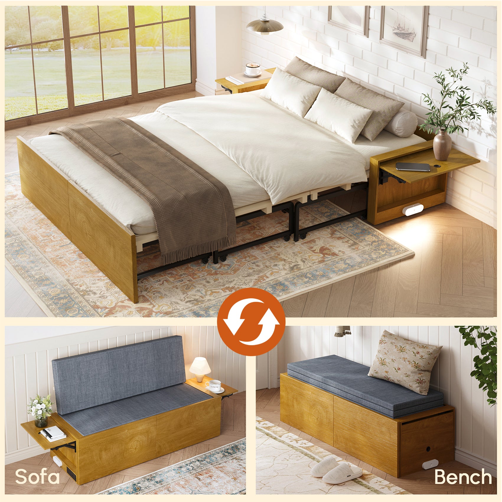 3-in-1 Full Murphy Bed with Mattress