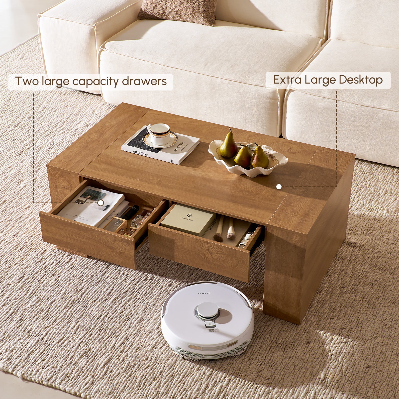 Modern Farmhouse Coffee Table with Hidden Storage Drawer