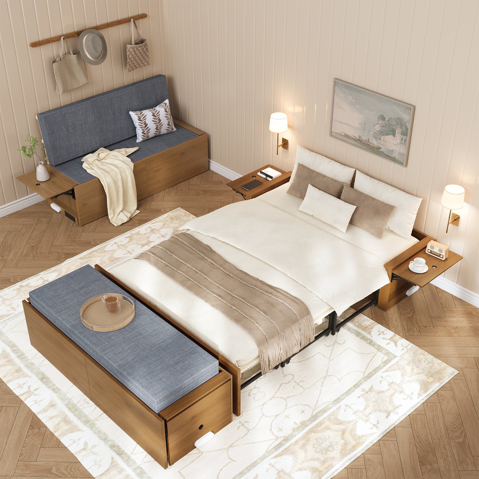 3-in-1 Full Murphy Bed with Mattress