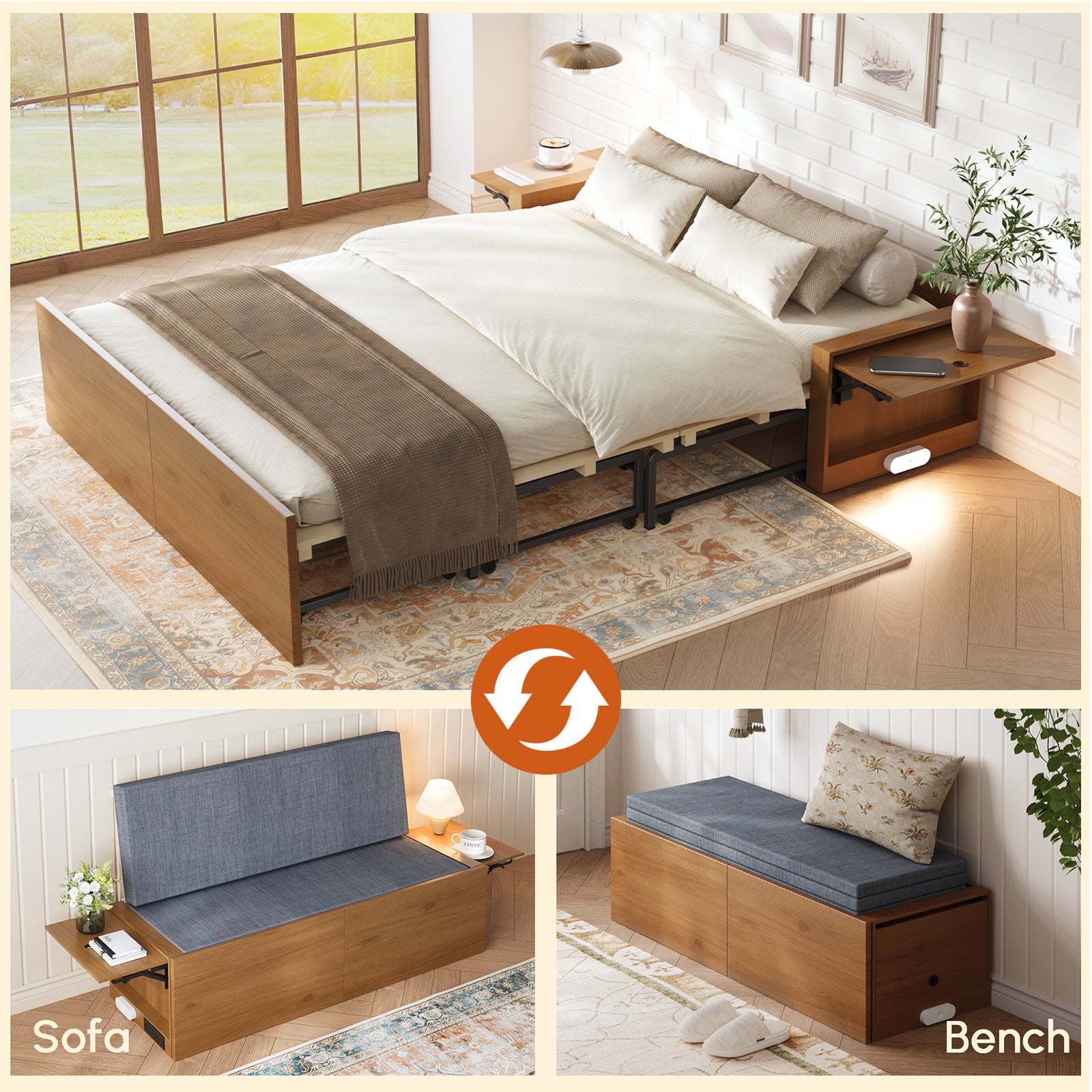 3-in-1 Full Murphy Bed with Mattress