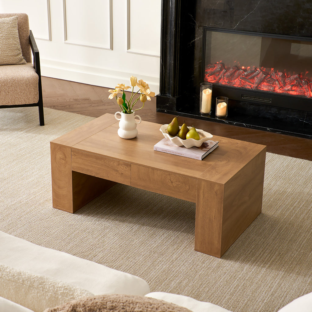 Modern Farmhouse Coffee Table with Hidden Storage Drawer