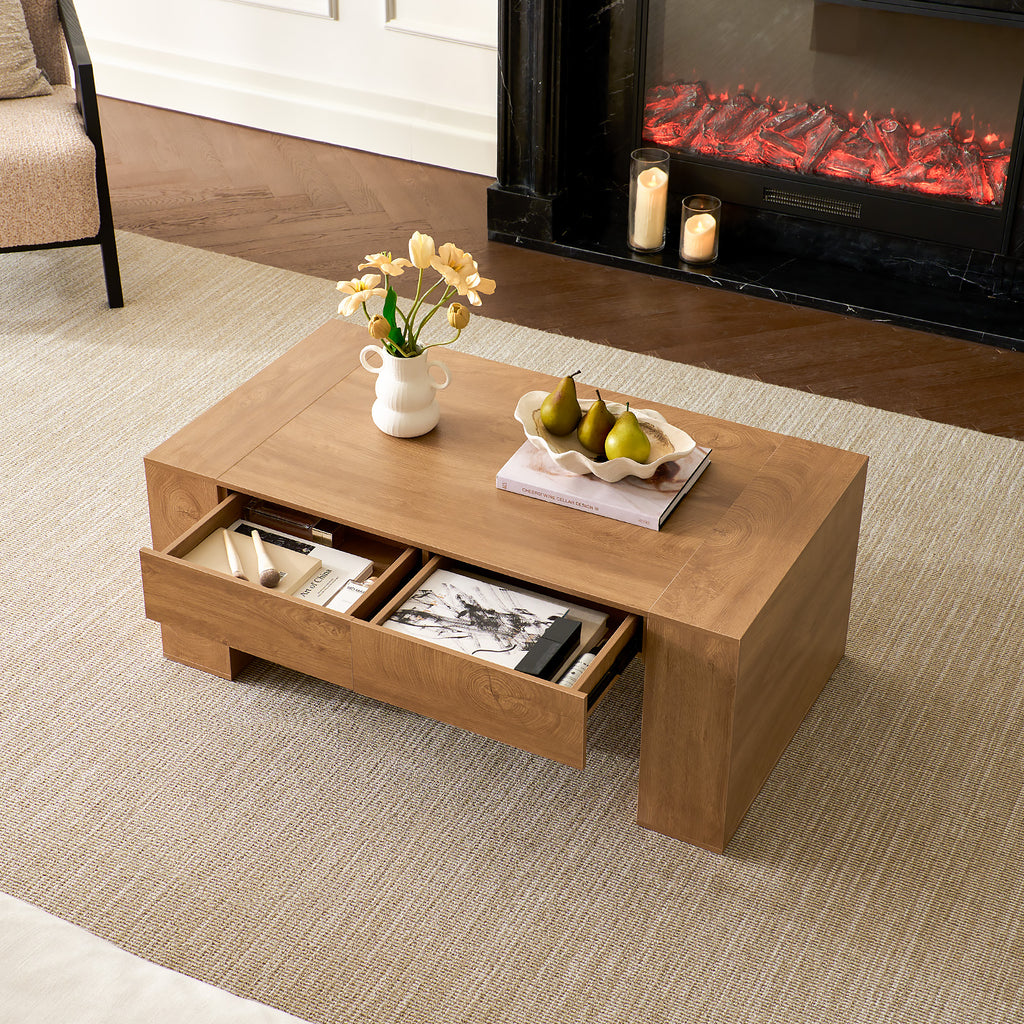 Modern Farmhouse Coffee Table with Hidden Storage Drawer
